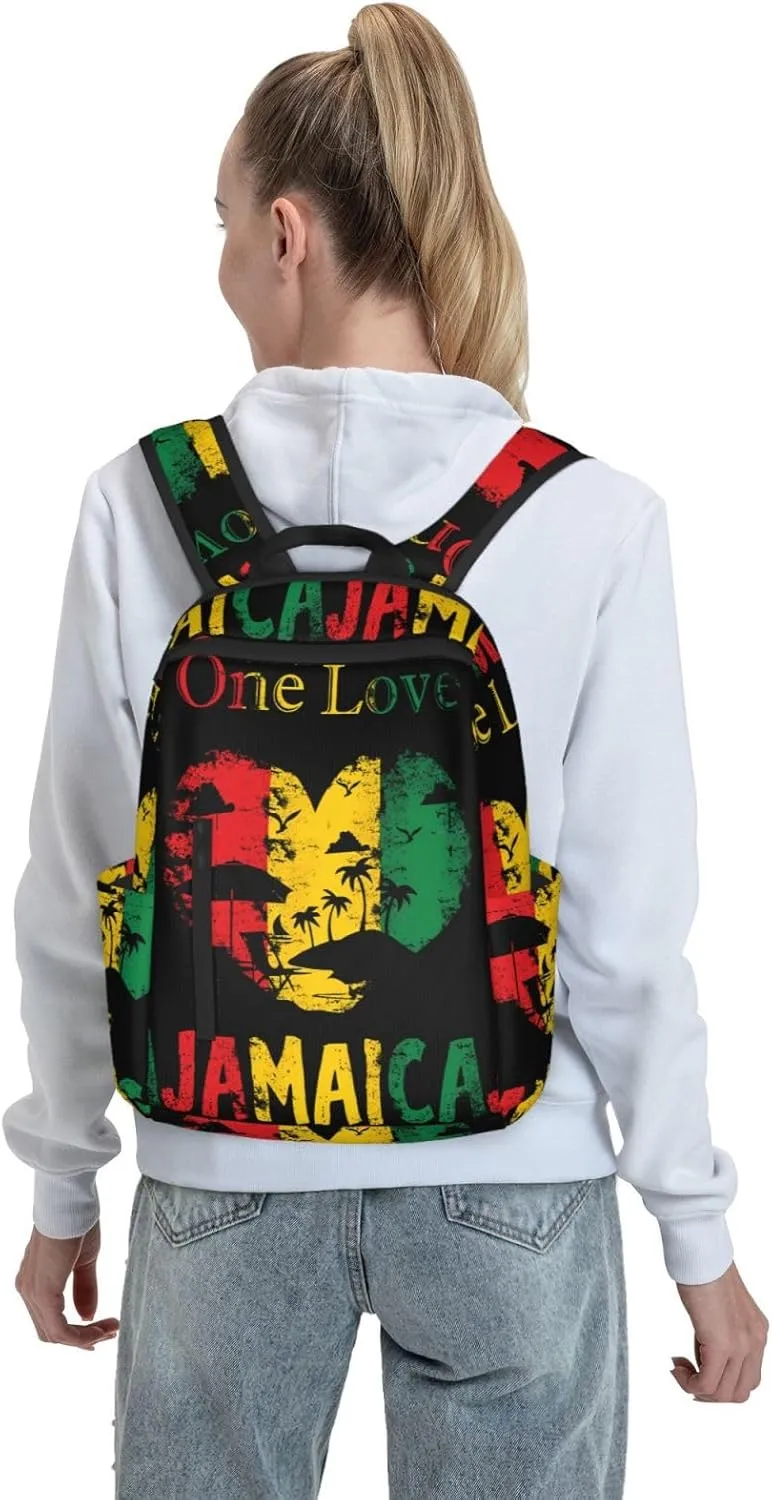 One Loves Jamaican Rasta Reggae Seaside Vacation Casual Backpacks Laptop Backpack Outdoor Travel Rucksack Sport Carry-On Daypack Lightweight Bag with Multi-Pockets