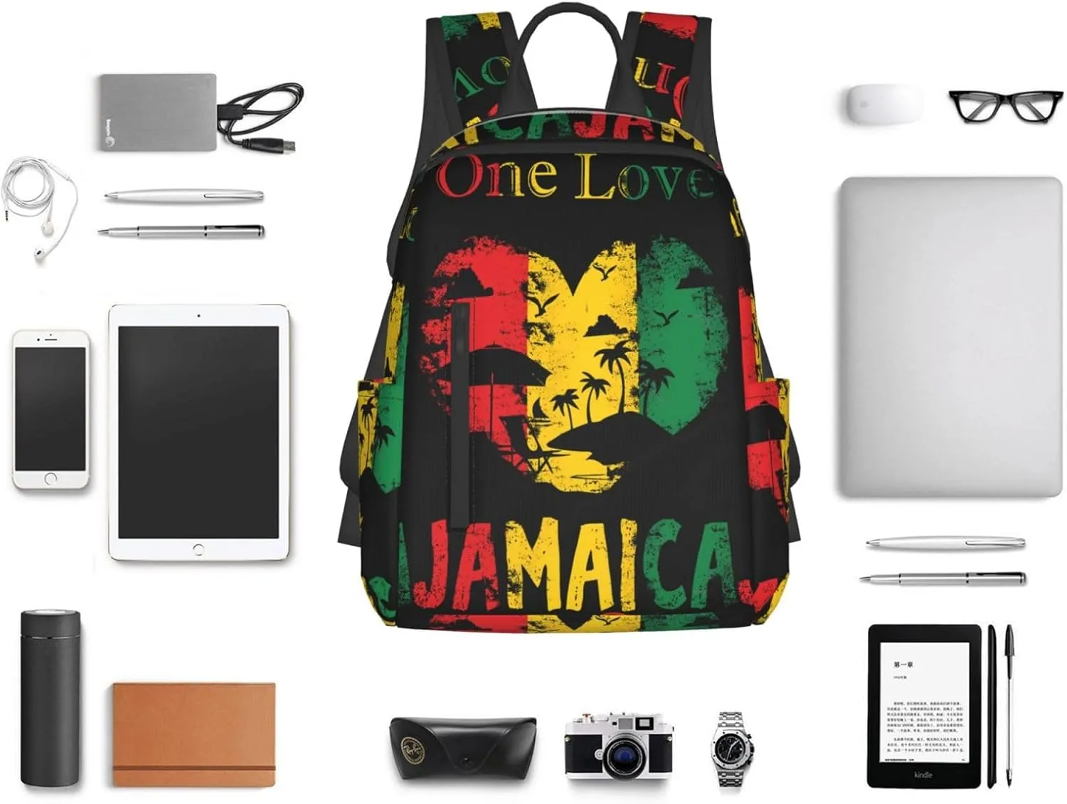 One Loves Jamaican Rasta Reggae Seaside Vacation Casual Backpacks Laptop Backpack Outdoor Travel Rucksack Sport Carry-On Daypack Lightweight Bag with Multi-Pockets