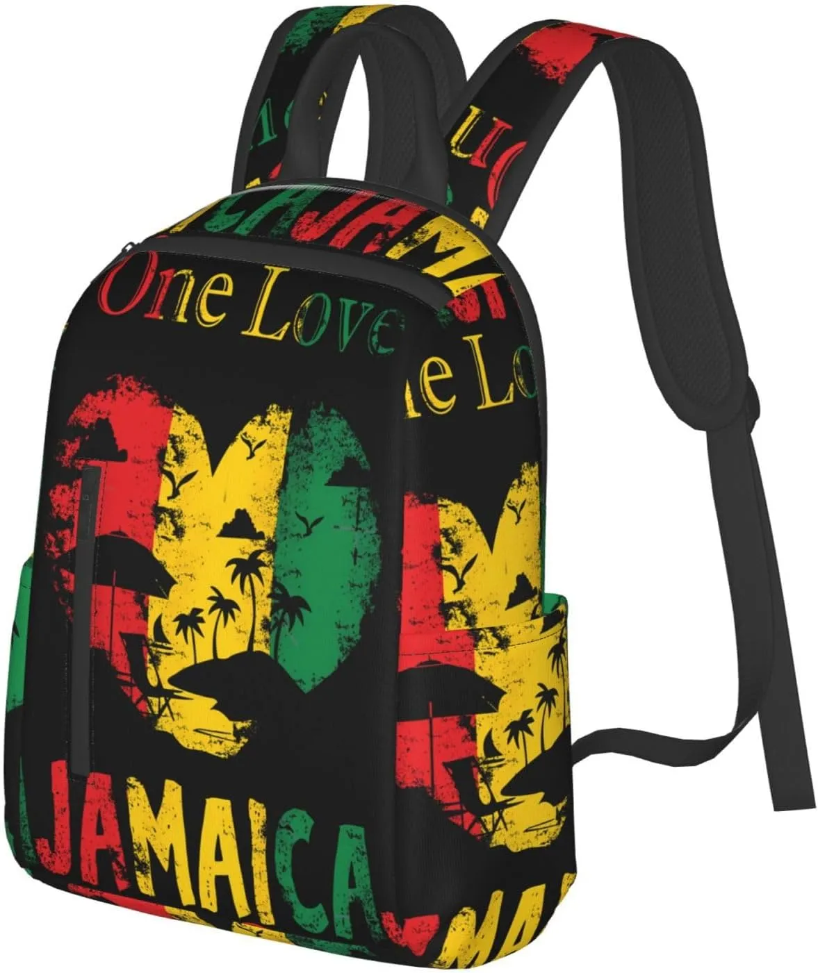 One Loves Jamaican Rasta Reggae Seaside Vacation Casual Backpacks Laptop Backpack Outdoor Travel Rucksack Sport Carry-On Daypack Lightweight Bag with Multi-Pockets