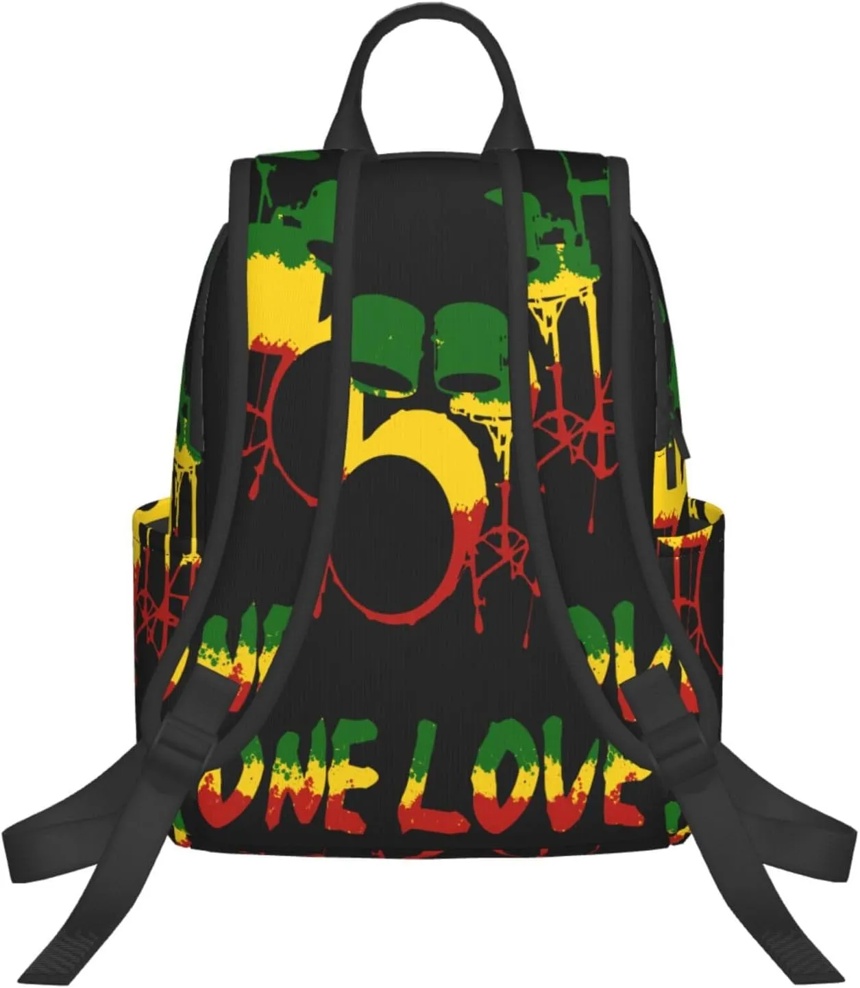 One Loves Rasta Reggae Roots Drum Set Music Casual Backpacks Laptop Backpack Outdoor Travel Rucksack Sport Carry-On Daypack Lightweight Bag with Multi-Pockets