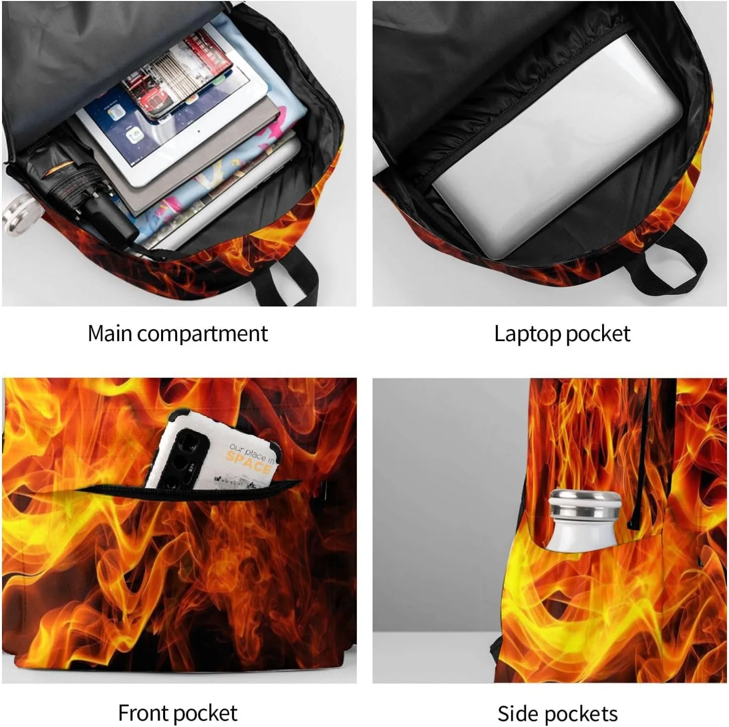 Orange Red Fire Flame Backpacks 15 Inch Laptop Backpack Multipurpose Double Shoulder Bag for Men Women Gifts