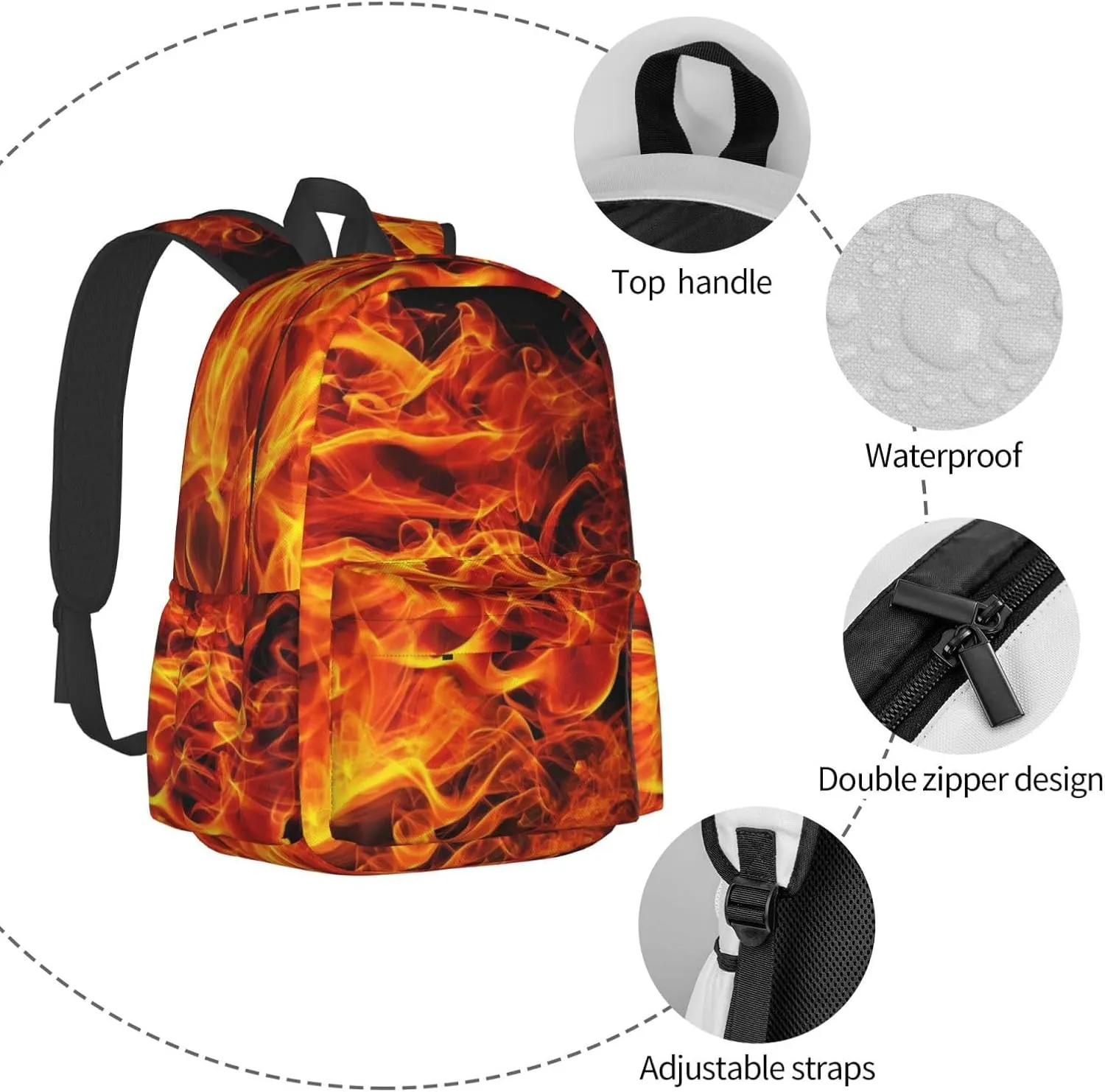 Orange Red Fire Flame Backpacks 15 Inch Laptop Backpack Multipurpose Double Shoulder Bag for Men Women Gifts