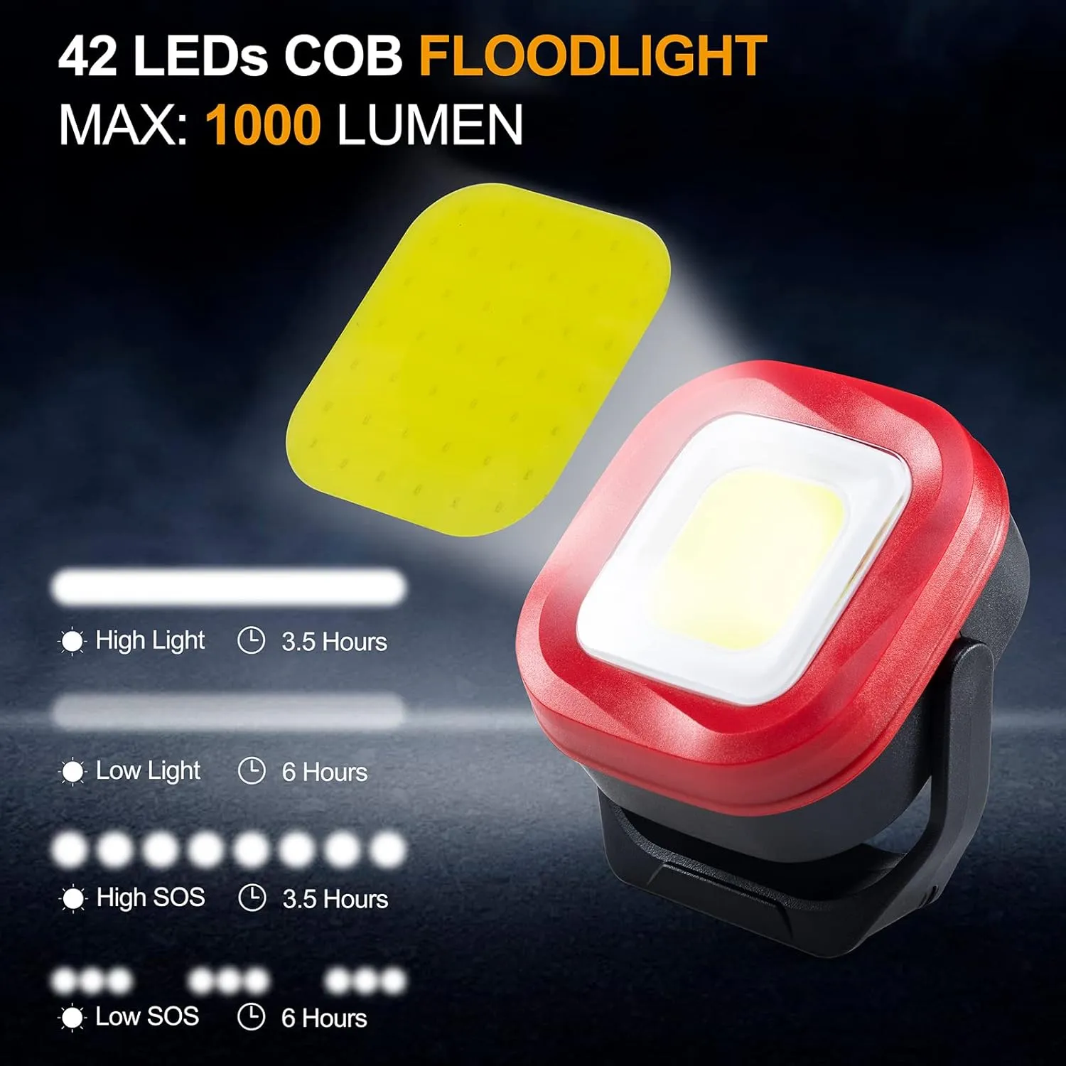 ORHOMELIFE Magnetic Work Light, 42 LEDs 1000 Lumens Rechargeable Portable Magnetic Flashlight Inspection Light for Car Repair, Camping, Emergency & Job Site Lighting (2 PCS)