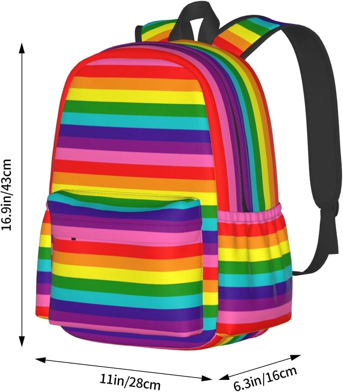 Original Rainbow Gay Pride Flag 17 Inch Casual Backpack Laptop Backpacks Travel Back Pack Large Camping Rucksack Hiking Daypack Lightweight Double Shoulder Bag
