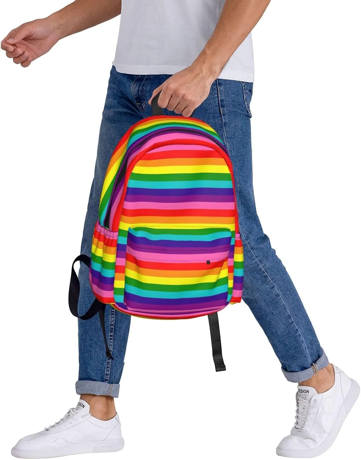 Original Rainbow Gay Pride Flag 17 Inch Casual Backpack Laptop Backpacks Travel Back Pack Large Camping Rucksack Hiking Daypack Lightweight Double Shoulder Bag