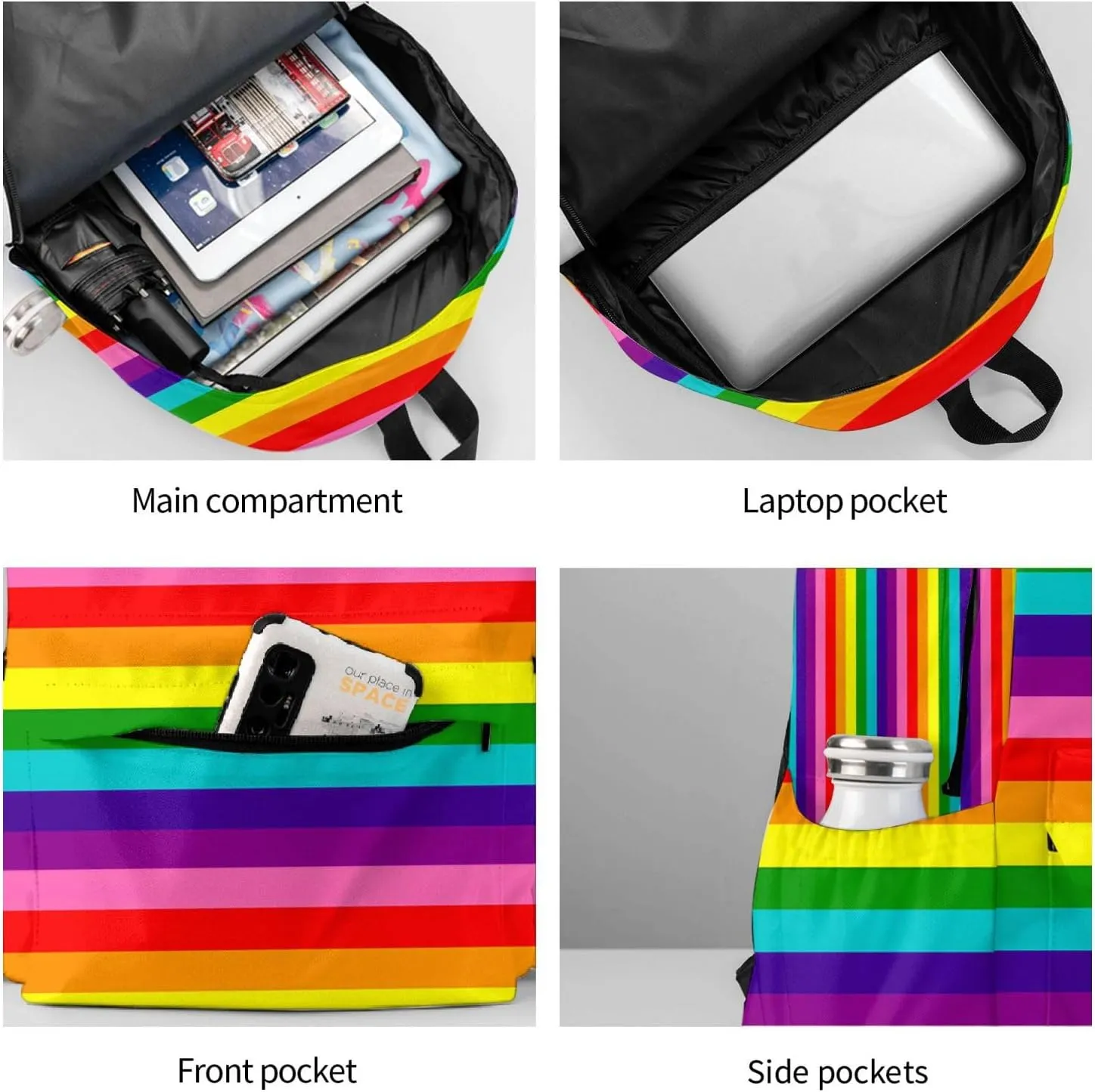 Original Rainbow Gay Pride Flag 17 Inch Casual Backpack Laptop Backpacks Travel Back Pack Large Camping Rucksack Hiking Daypack Lightweight Double Shoulder Bag