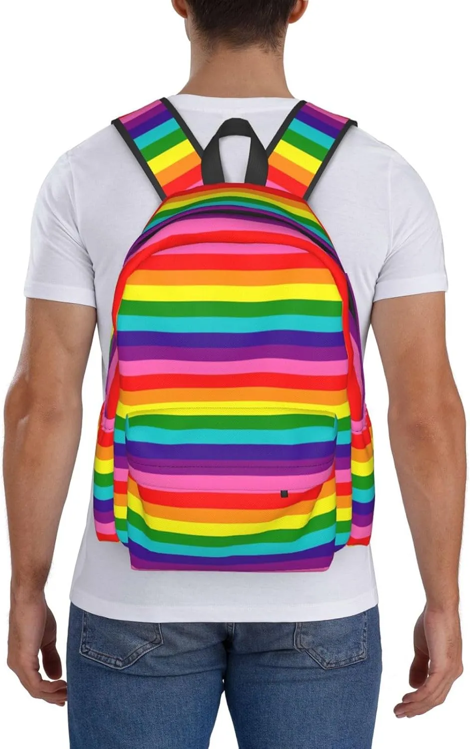 Original Rainbow Gay Pride Flag 17 Inch Casual Backpack Laptop Backpacks Travel Back Pack Large Camping Rucksack Hiking Daypack Lightweight Double Shoulder Bag