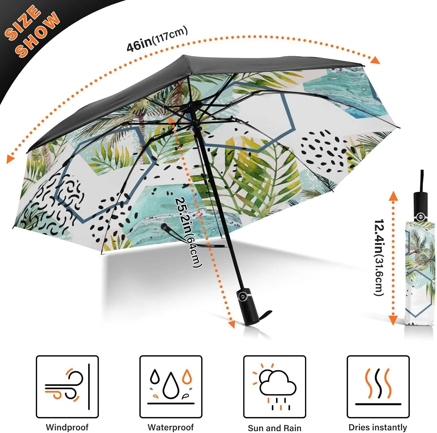 Oyihfvs Automatic Umbrella, Folding Umbrella Reinforced Anti-UV Sun rain Auto Open/Close