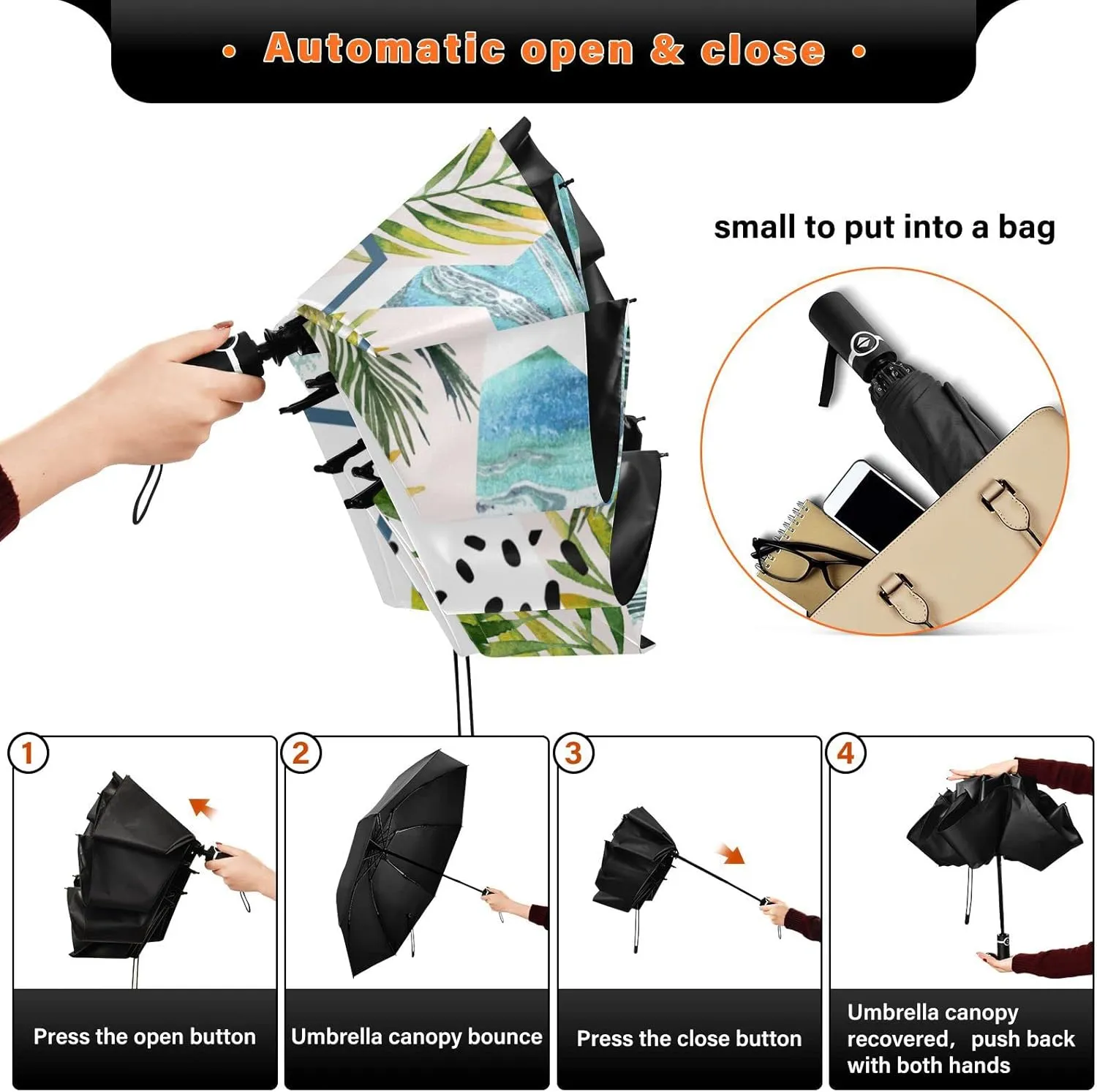 Oyihfvs Automatic Umbrella, Folding Umbrella Reinforced Anti-UV Sun rain Auto Open/Close