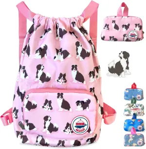 Packable Waterproof Drawstring Backpack for Kids – Foldable Lightweight. Travel Gym Beach Swim Bag for Boys Girls (Airplane)