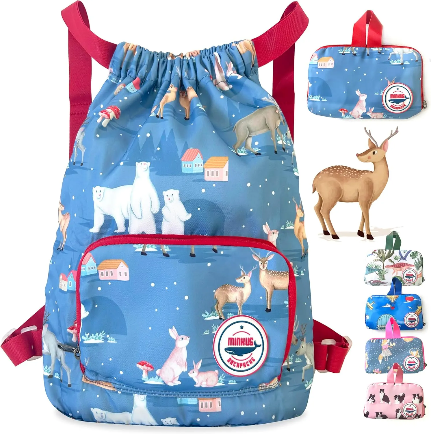 Packable Waterproof Drawstring Backpack for Kids – Foldable Lightweight. Travel Gym Beach Swim Bag for Boys Girls (Airplane)