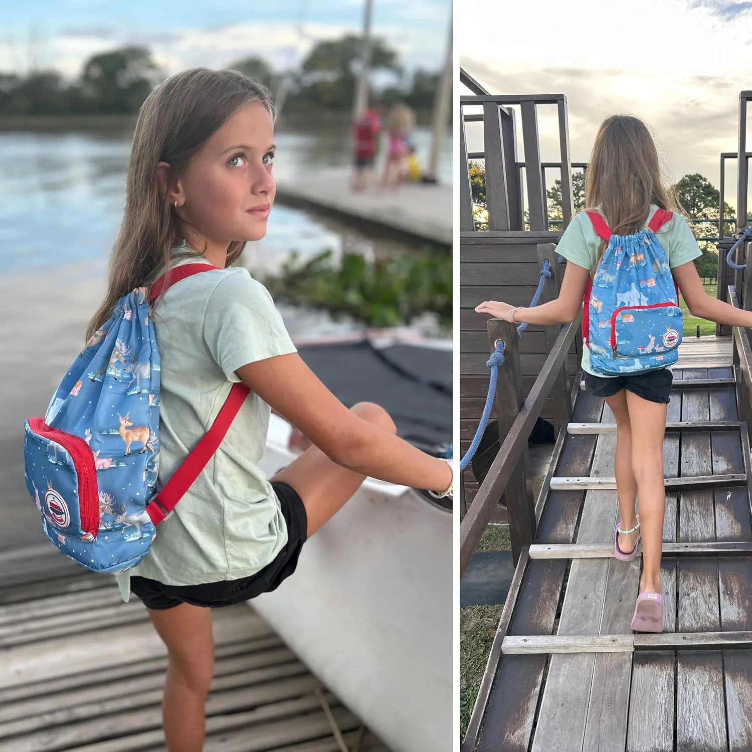 Packable Waterproof Drawstring Backpack for Kids – Foldable Lightweight. Travel Gym Beach Swim Bag for Boys Girls (Airplane)