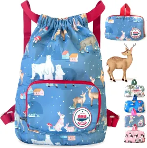Packable Waterproof Drawstring Backpack for Kids – Foldable Lightweight. Travel Gym Beach Swim Bag for Boys Girls (Airplane)