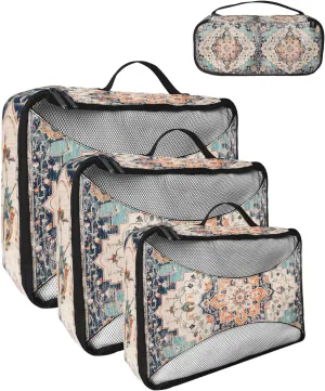 Packing Cubes for Travel, 4 Set Travel Packing Organized Cubes Boho Oriental Medallion Retro Distressed Bohemian Waterproof Luggage Organizer with Laundry Bag Travel Accessories for Carry On Suitcases