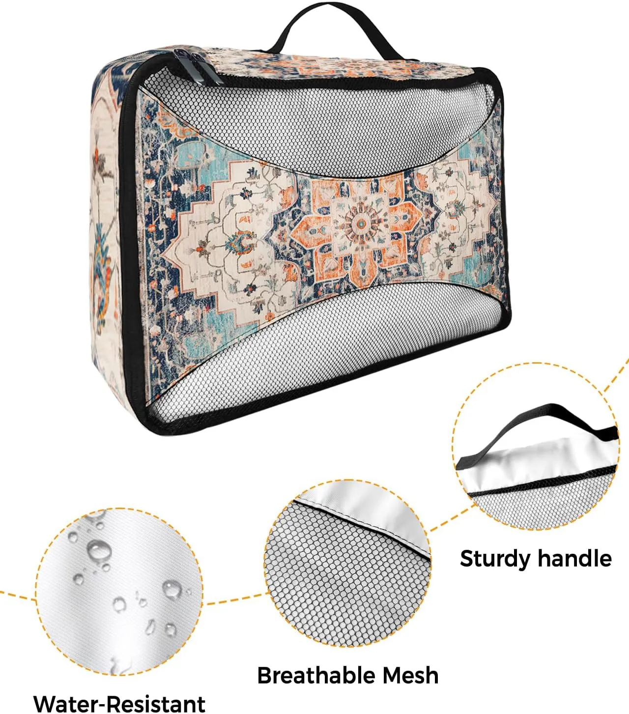 Packing Cubes for Travel, 4 Set Travel Packing Organized Cubes Boho Oriental Medallion Retro Distressed Bohemian Waterproof Luggage Organizer with Laundry Bag Travel Accessories for Carry On Suitcases
