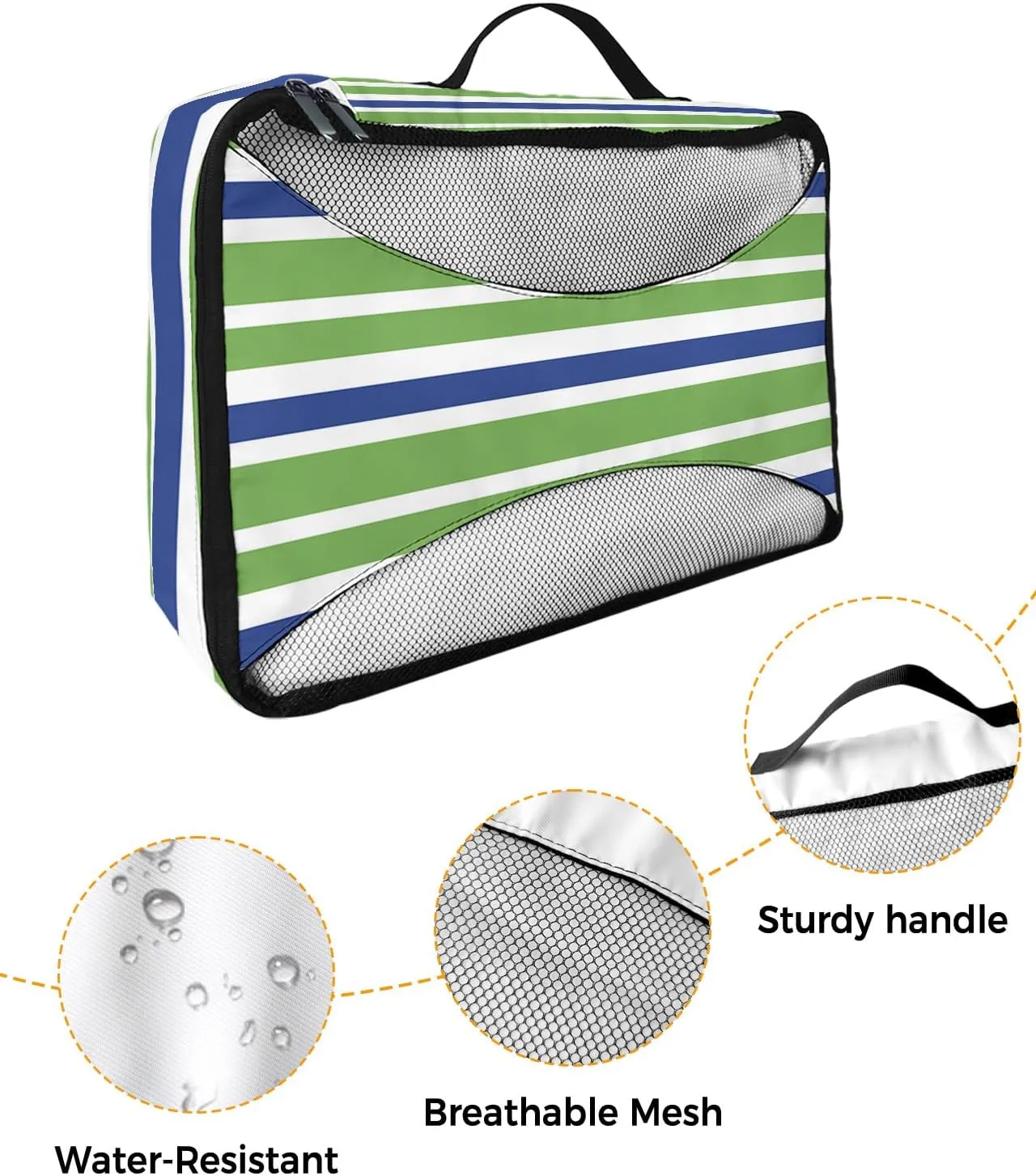 Packing Cubes for Travel, 4 Set Travel Packing Organized Cubes Green Blue White Stripe Waterproof Luggage Organizer with Laundry Bag Shoe Bag Travel Accessories for Carry On Suitcases