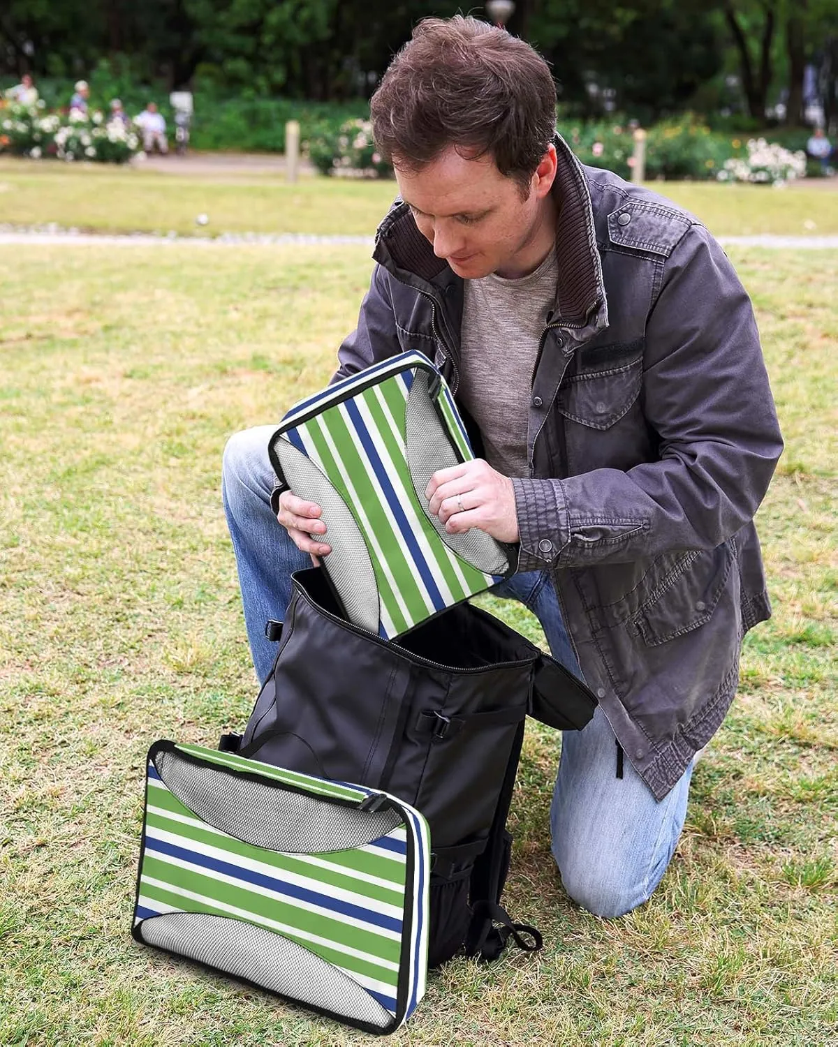 Packing Cubes for Travel, 4 Set Travel Packing Organized Cubes Green Blue White Stripe Waterproof Luggage Organizer with Laundry Bag Shoe Bag Travel Accessories for Carry On Suitcases