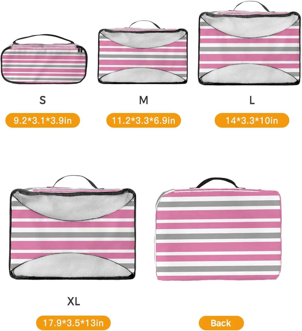 Packing Cubes for Travel, 4 Set Travel Packing Organized Cubes Pink Gray White Stripe Waterproof Luggage Organizer with Laundry Bag Shoe Bag Travel Accessories for Carry On Suitcases