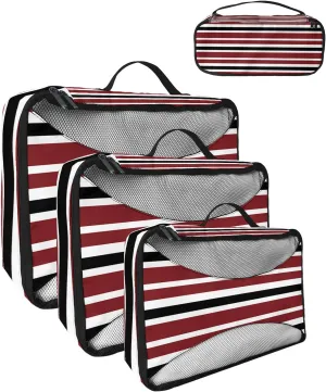 Packing Cubes for Travel, 4 Set Travel Packing Organized Cubes Red Black White Stripe Waterproof Luggage Organizer with Laundry Bag Shoe Bag Travel Accessories for Carry On Suitcases