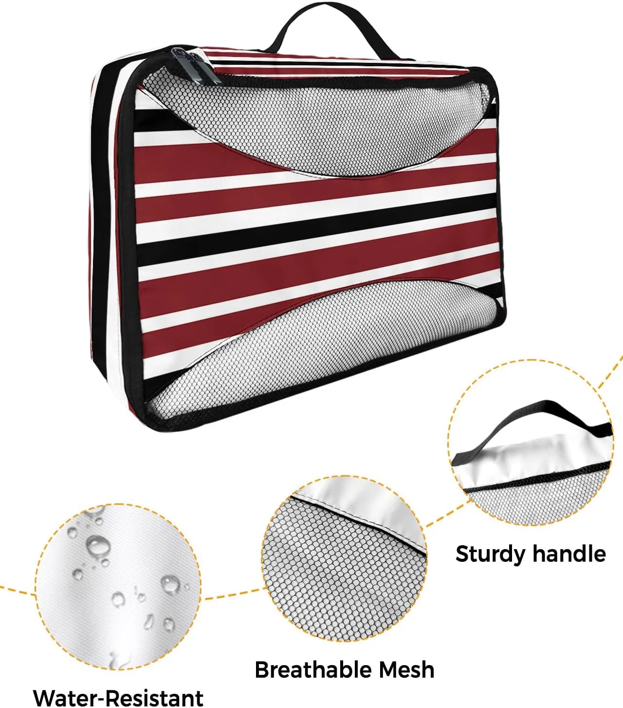 Packing Cubes for Travel, 4 Set Travel Packing Organized Cubes Red Black White Stripe Waterproof Luggage Organizer with Laundry Bag Shoe Bag Travel Accessories for Carry On Suitcases
