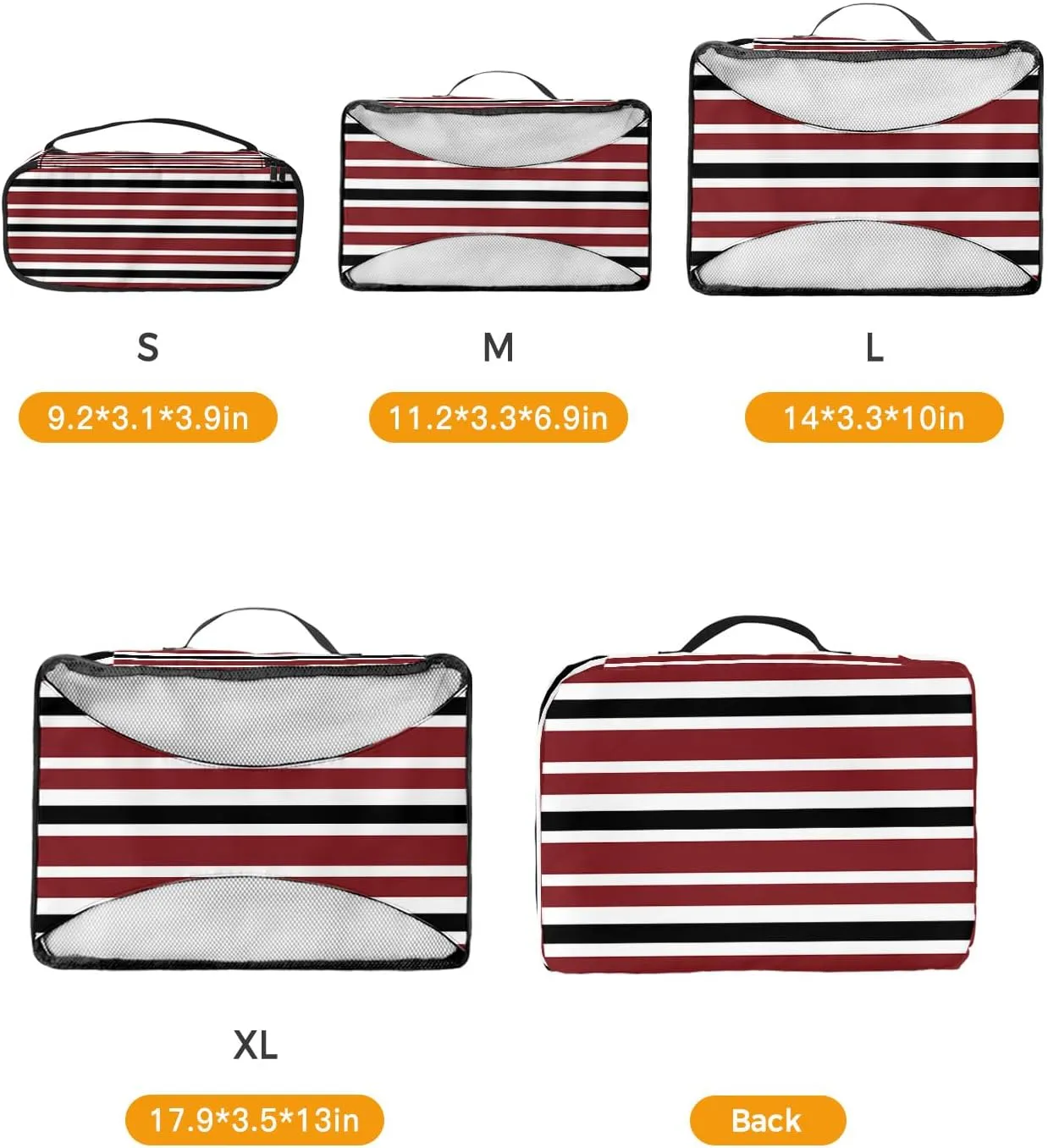 Packing Cubes for Travel, 4 Set Travel Packing Organized Cubes Red Black White Stripe Waterproof Luggage Organizer with Laundry Bag Shoe Bag Travel Accessories for Carry On Suitcases