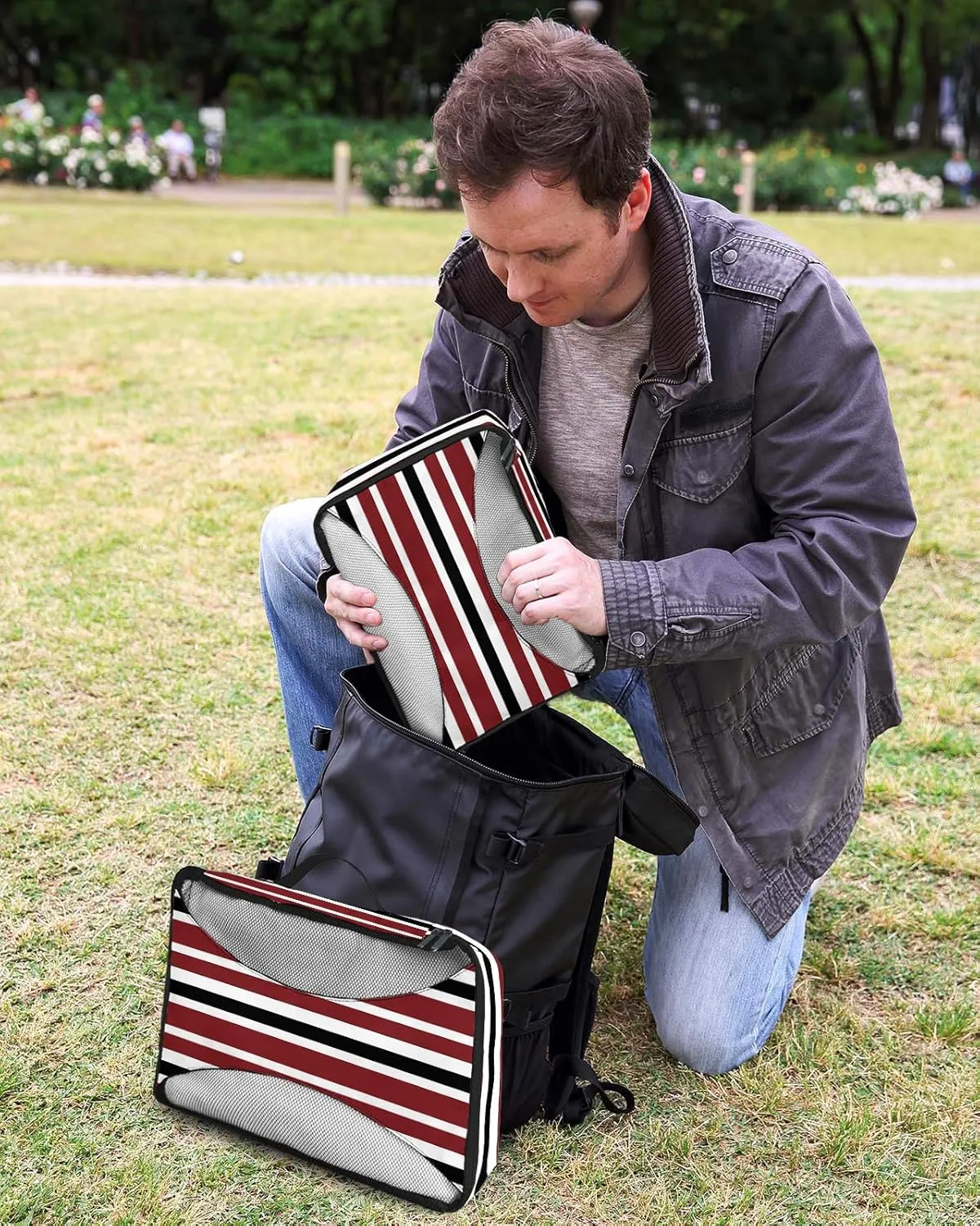 Packing Cubes for Travel, 4 Set Travel Packing Organized Cubes Red Black White Stripe Waterproof Luggage Organizer with Laundry Bag Shoe Bag Travel Accessories for Carry On Suitcases