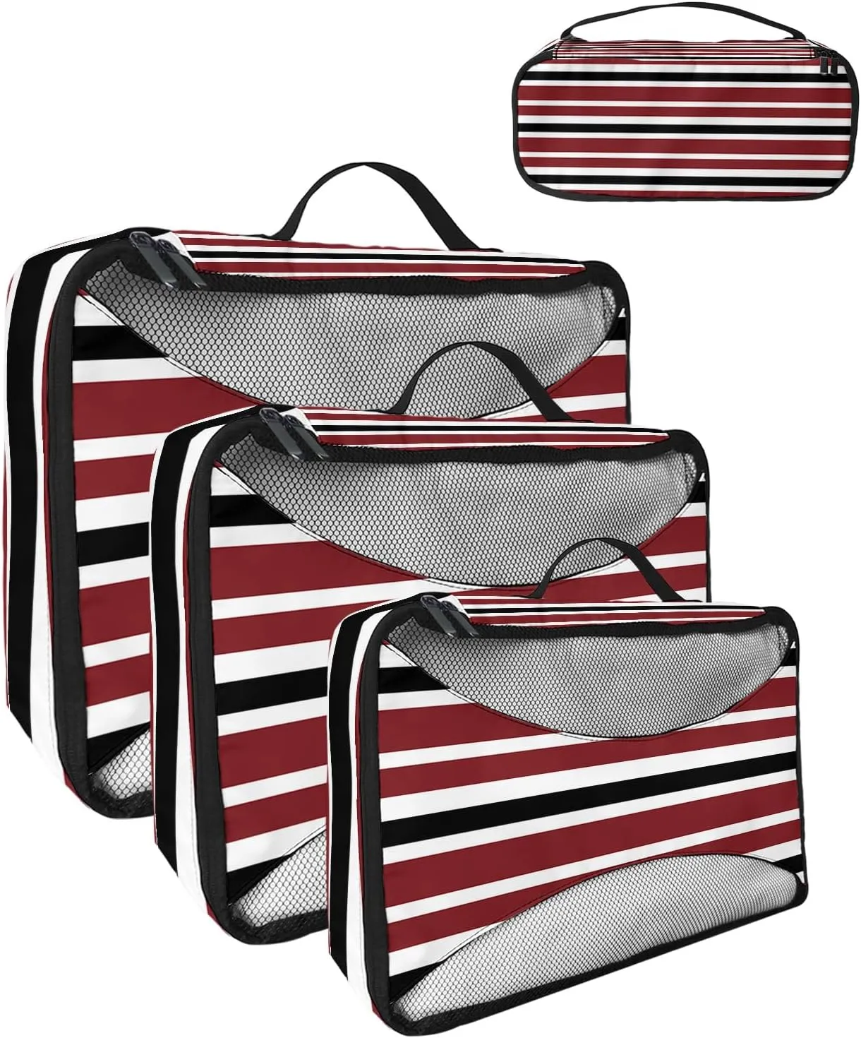 Packing Cubes for Travel, 4 Set Travel Packing Organized Cubes Red Black White Stripe Waterproof Luggage Organizer with Laundry Bag Shoe Bag Travel Accessories for Carry On Suitcases