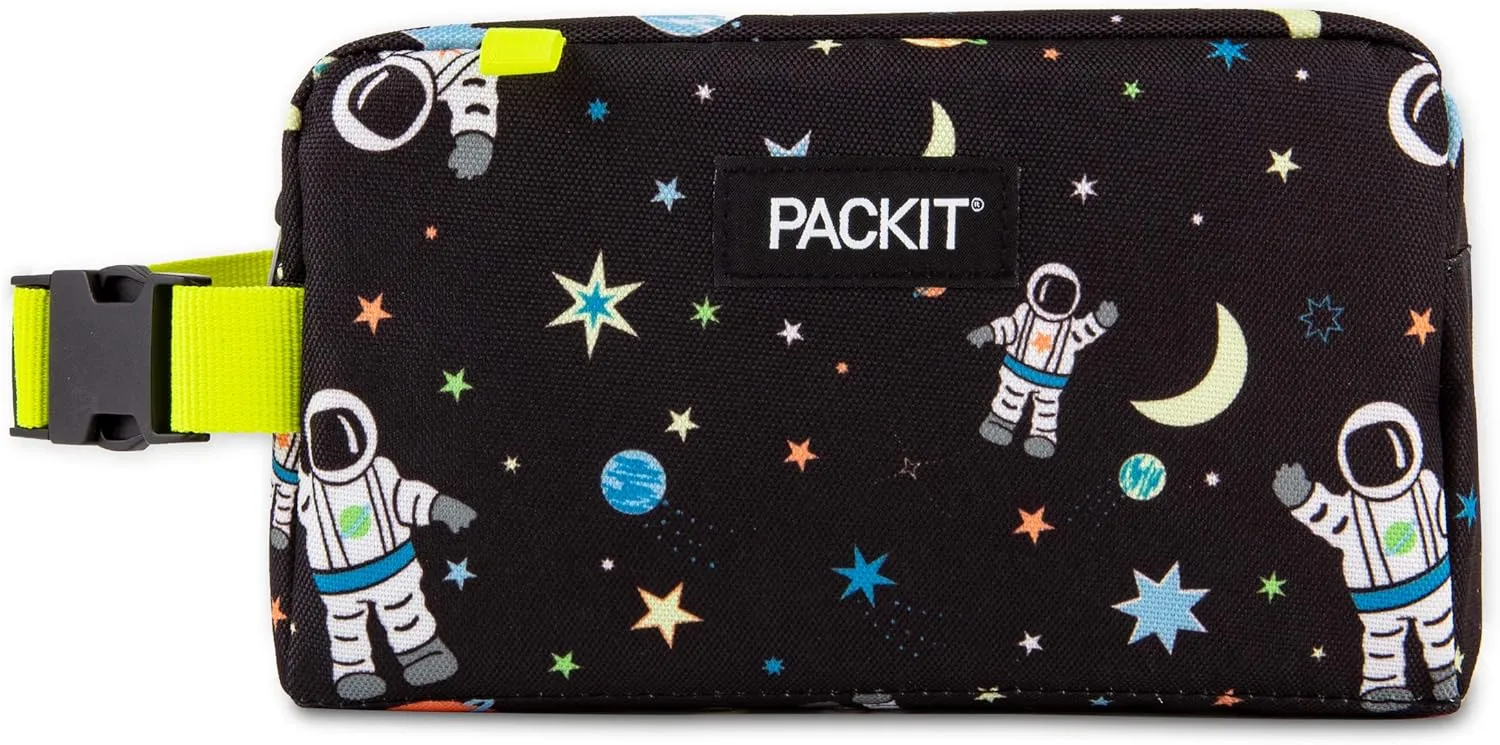 PackIt Freezable Snack Box, Spaceman, Built with EcoFreeze Technology, Collapsible, Reusable, Zip Closure with Buckle Handle, Great for All Ages and Fresh Snacks on the go