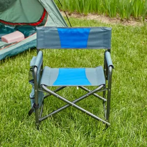 Padded Folding Outdoor Chair with Side Table and Storage Pockets Lightweight Oversized Aluminum Frame Oxford Cloth Directors Chair for Camping Picnics Fishing Indoor Outdoor (blue/1pc)