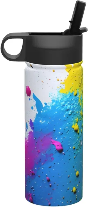 Paint Splatter Backdrop Print Flask Stainless Steel Water Bottle with Straw 18OZ FOR Outdoor Gym Commute