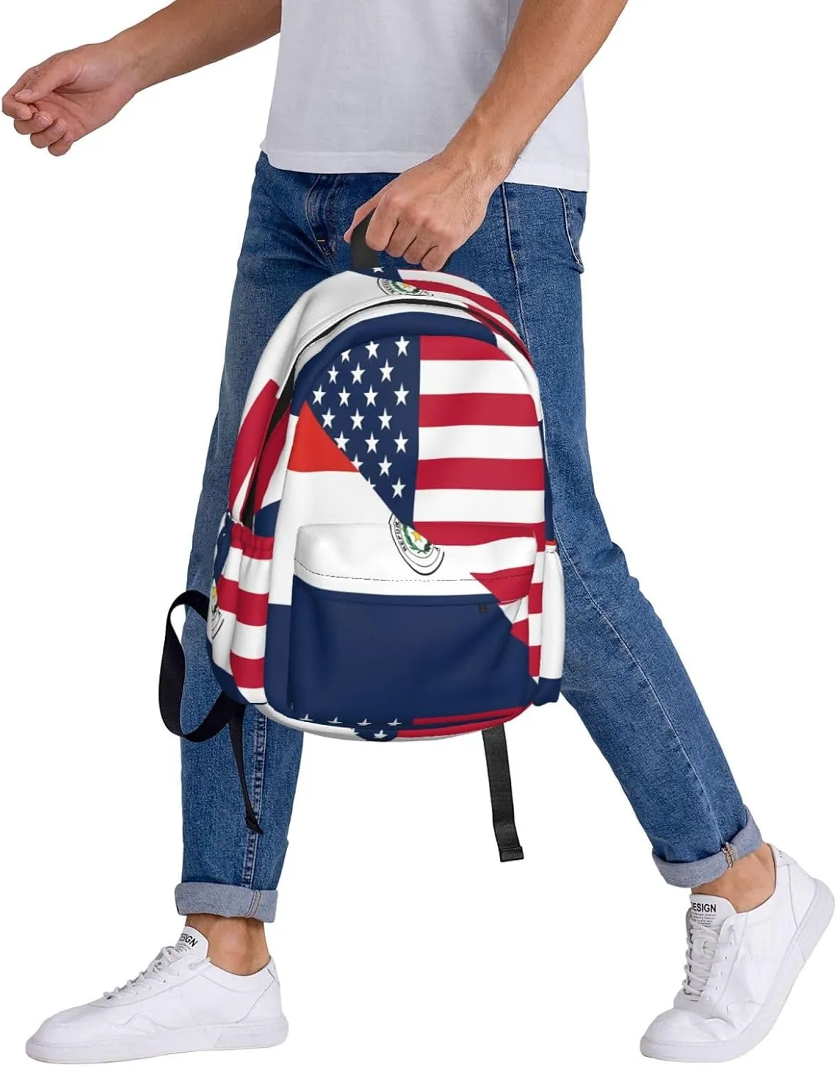 Paraguay American Flag Half Paraguayan Laptop Backpack Work Travel Backpacks Business Rucksack Casual Outdoor Daypack with Adjustable Strap Bags for Sports Office Gym Hiking
