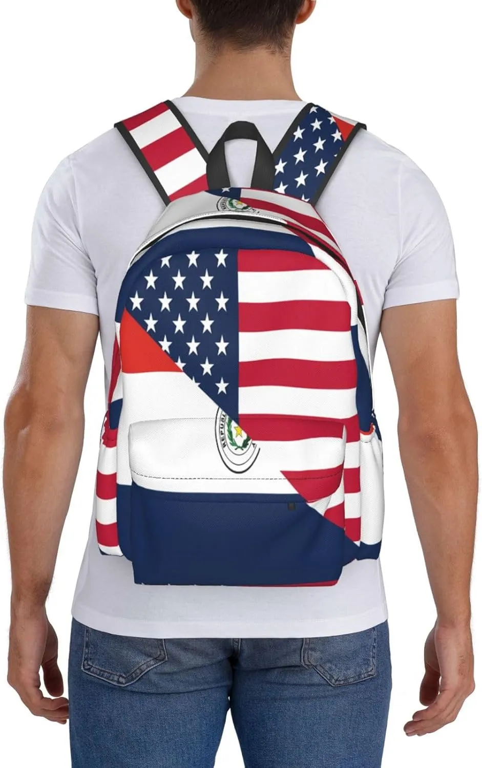 Paraguay American Flag Half Paraguayan Laptop Backpack Work Travel Backpacks Business Rucksack Casual Outdoor Daypack with Adjustable Strap Bags for Sports Office Gym Hiking