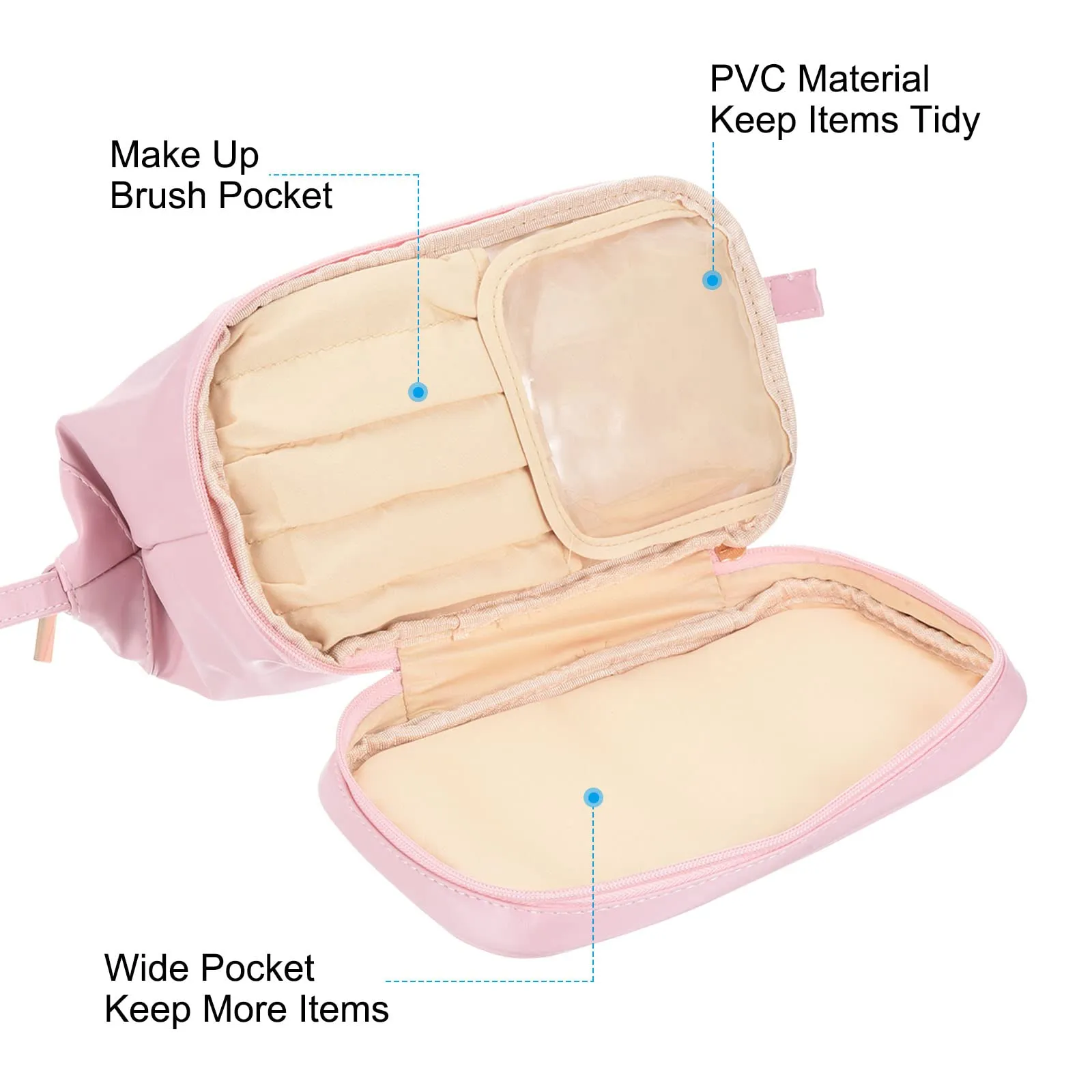 PATIKIL Travel Makeup Bag, Portable Large Capacity Toiletry Bag Double Layer Leather Cosmetic Bag for Women, Pink
