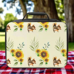 Pattern of Happy Squirrel and Sunflowers Small Insulated Lunch Box