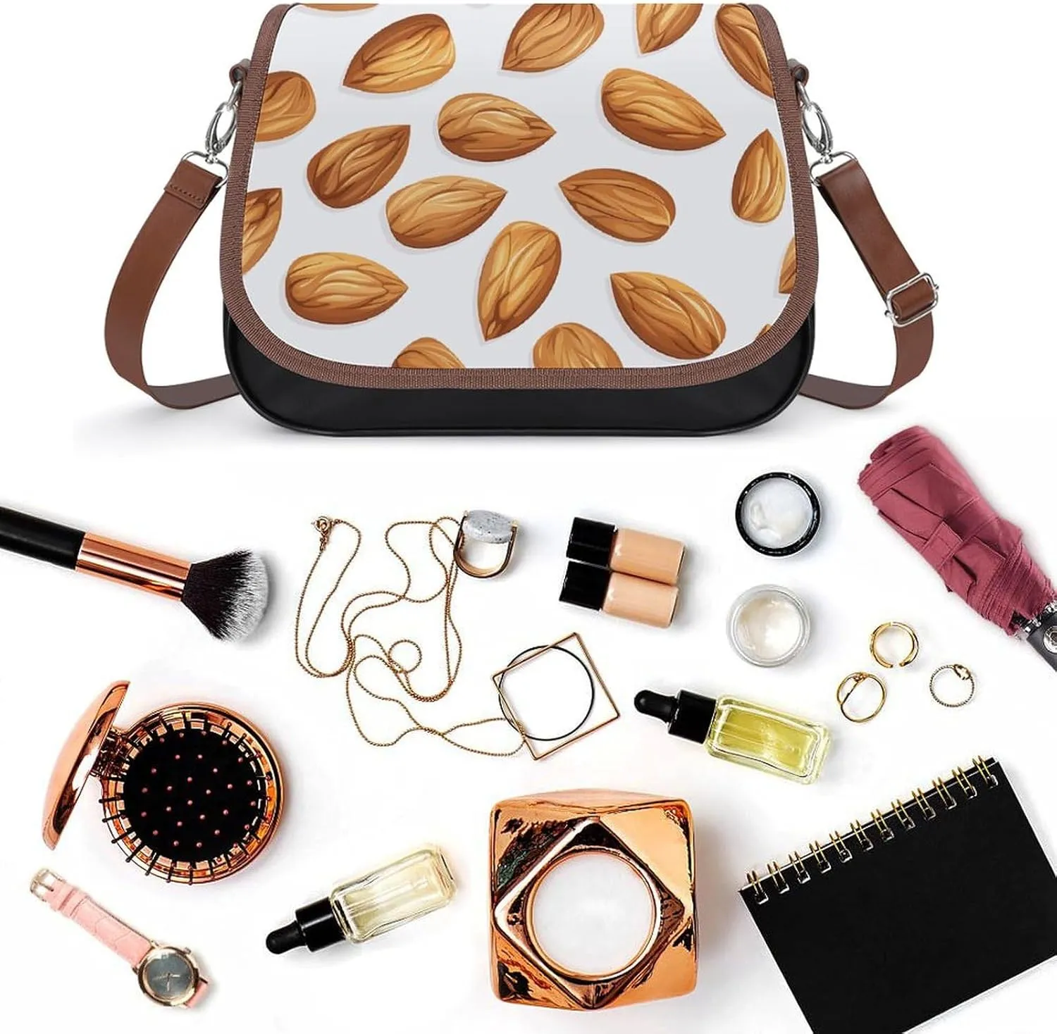 Peach Cat Pattern Crossbody Bags for Women Travel Shoulder Bag Small Leather Cross Body Handbags