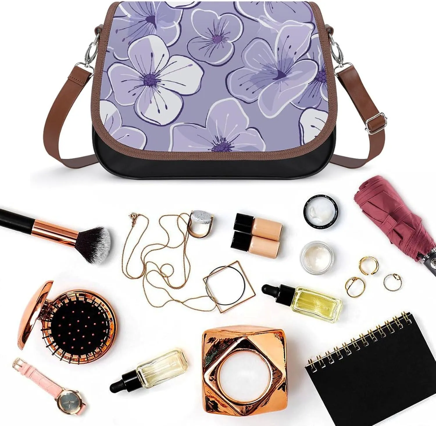 Peach Cat Pattern Crossbody Bags for Women Travel Shoulder Bag Small Leather Cross Body Handbags