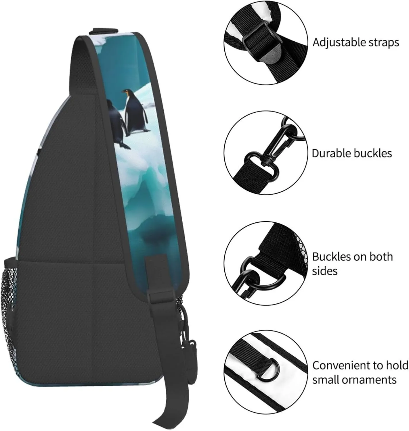 Penguins On The Iceberg Unisex Casual Diagonal Chest Bag,Multipurpose Crossbody Shoulder Bag Travel Hiking Daypack