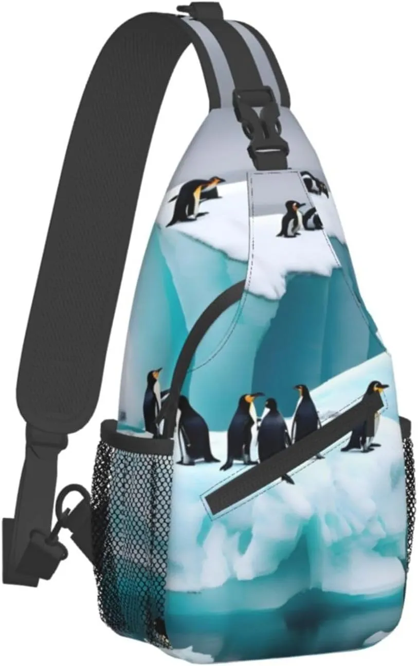 Penguins On The Iceberg Unisex Casual Diagonal Chest Bag,Multipurpose Crossbody Shoulder Bag Travel Hiking Daypack