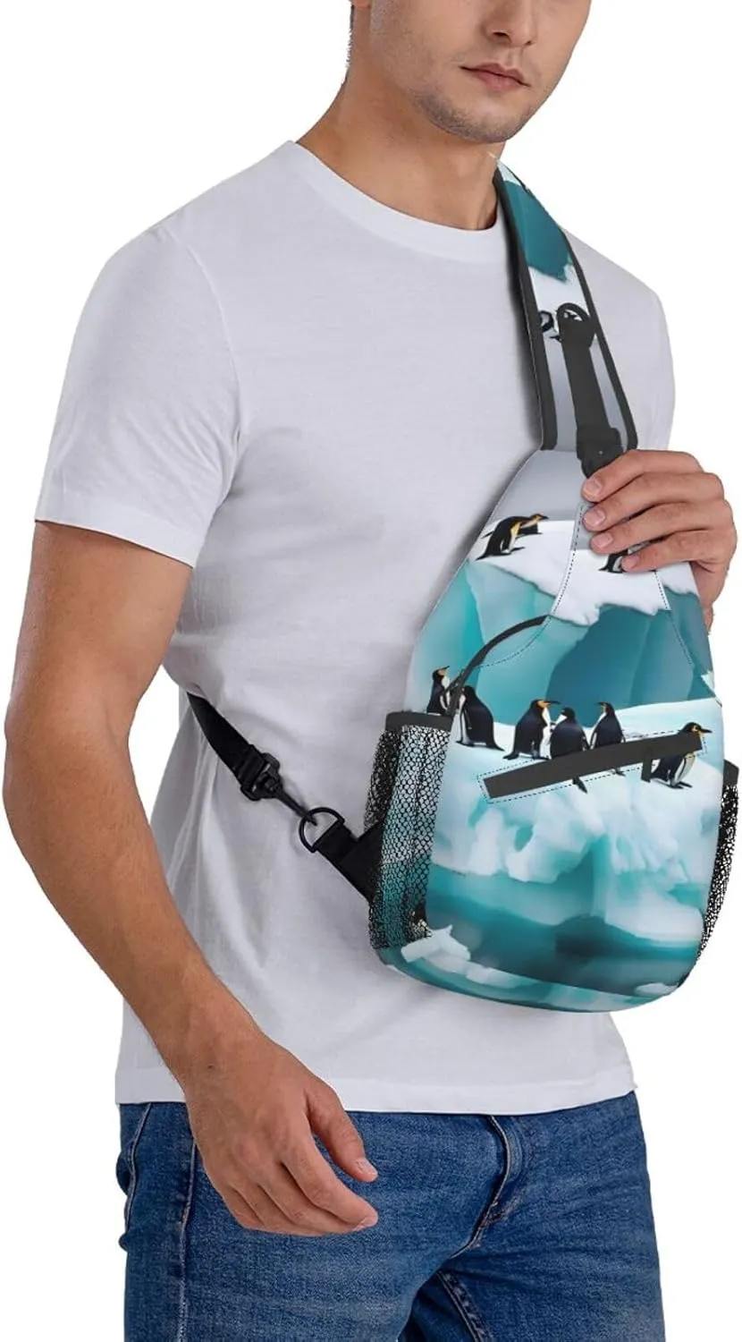 Penguins On The Iceberg Unisex Casual Diagonal Chest Bag,Multipurpose Crossbody Shoulder Bag Travel Hiking Daypack