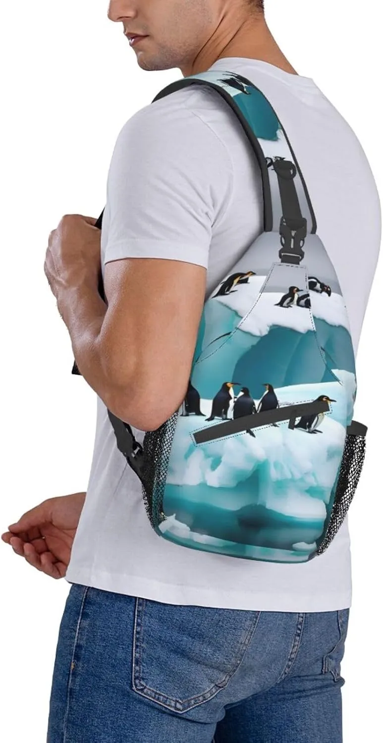 Penguins On The Iceberg Unisex Casual Diagonal Chest Bag,Multipurpose Crossbody Shoulder Bag Travel Hiking Daypack