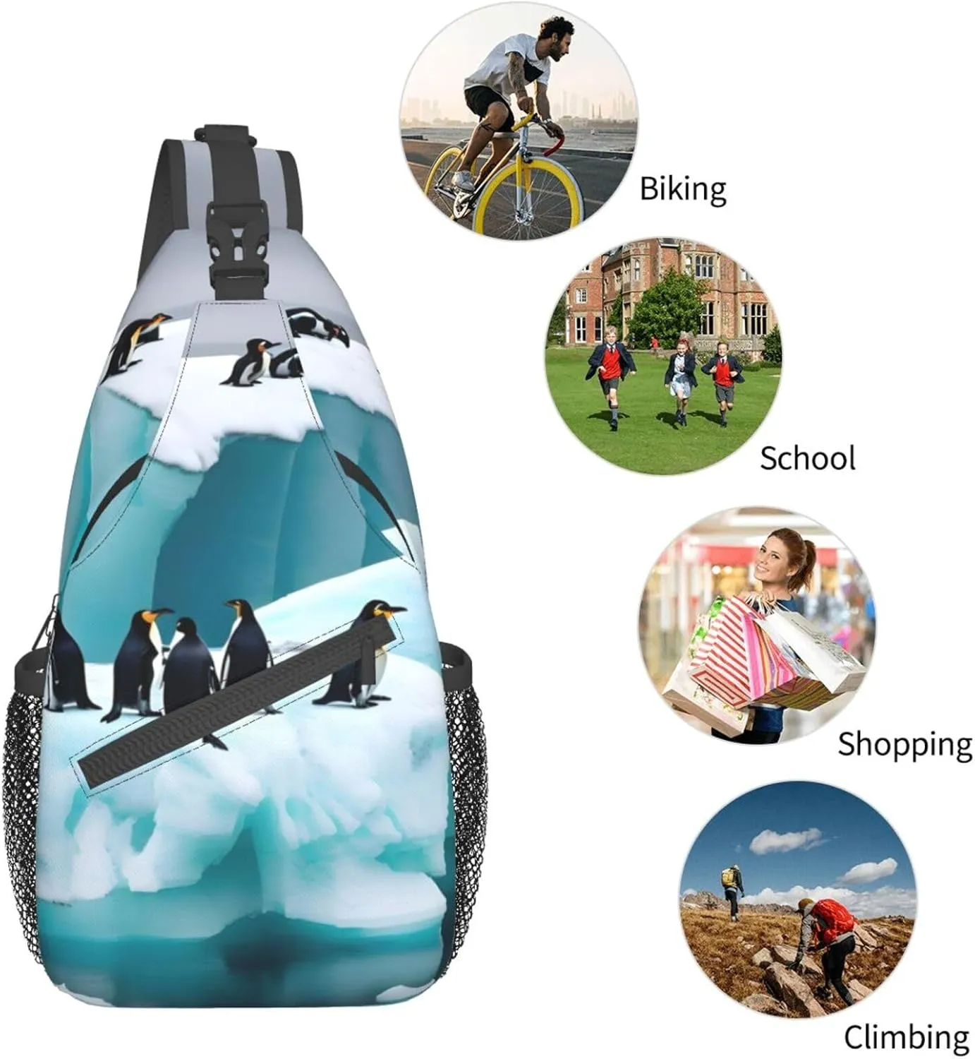 Penguins On The Iceberg Unisex Casual Diagonal Chest Bag,Multipurpose Crossbody Shoulder Bag Travel Hiking Daypack