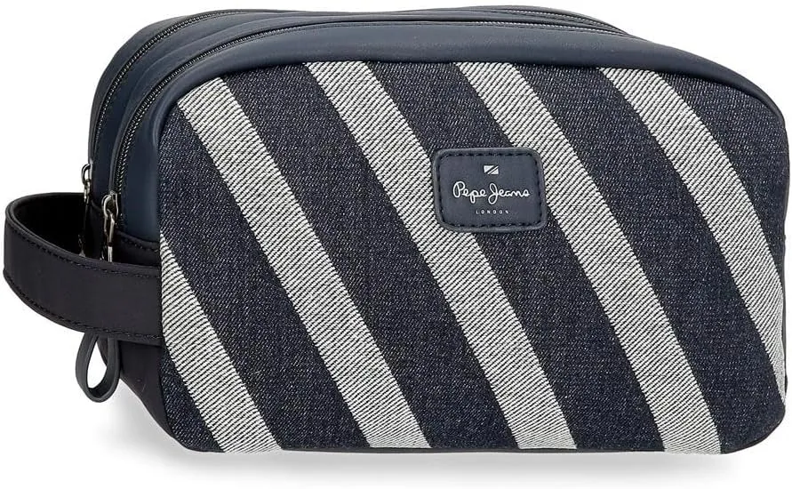 Pepe Jeans Celine Toiletry Bag Blue 26x16x12cm Polyester with Faux Leather Details by Joumma Bags, Blue, Toiletry Bag, Blue, Toiletry Bag