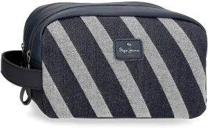 Pepe Jeans Celine Toiletry Bag Blue 26x16x12cm Polyester with Faux Leather Details by Joumma Bags, Blue, Toiletry Bag, Blue, Toiletry Bag