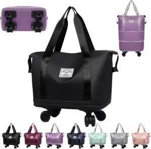 Pepepo Travel Bag with Wheels, Pepepo Large Travel Bag with Wheels, with Universal Wheel Removable, Expandable Foldable Duffle Bag, Rolling with Wheels (Black)