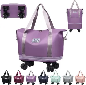 Pepepo Travel Bag with Wheels, Pepepo Large Travel Bag with Wheels, with Universal Wheel Removable, Expandable Foldable Duffle Bag, Rolling with Wheels (Purple)
