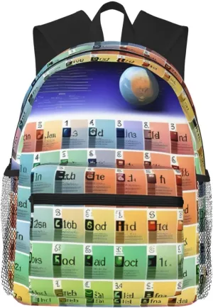 Periodic Table Of Elements Print Double Shoulder Backpacks Casual,Travel Laptop Backpack Sports, Beach Daypack