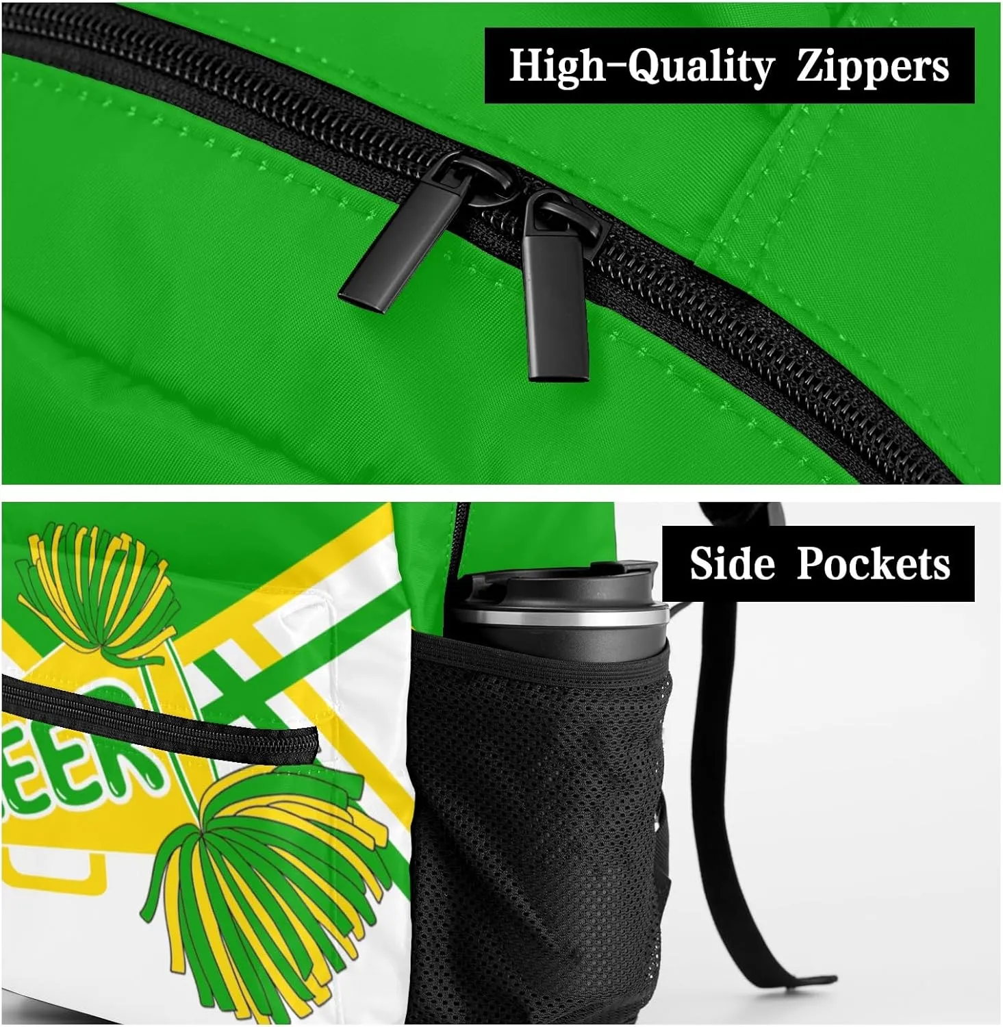 Personalized Back to School Gifts Bags Custom Name Backpack for Boys Girls Kids' Backpack Daily Cheer Green Gold Yellow Cheerleading Casual Pack