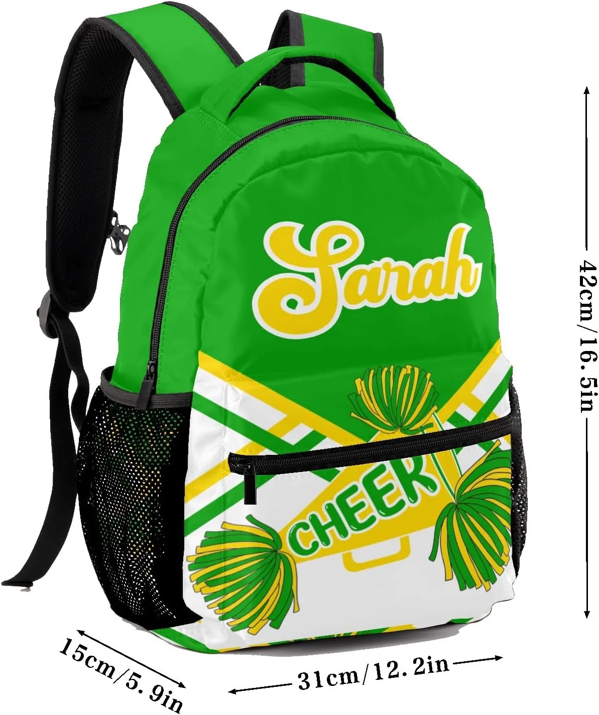 Personalized Back to School Gifts Bags Custom Name Backpack for Boys Girls Kids' Backpack Daily Cheer Green Gold Yellow Cheerleading Casual Pack