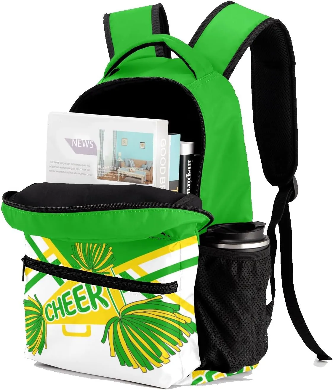 Personalized Back to School Gifts Bags Custom Name Backpack for Boys Girls Kids' Backpack Daily Cheer Green Gold Yellow Cheerleading Casual Pack