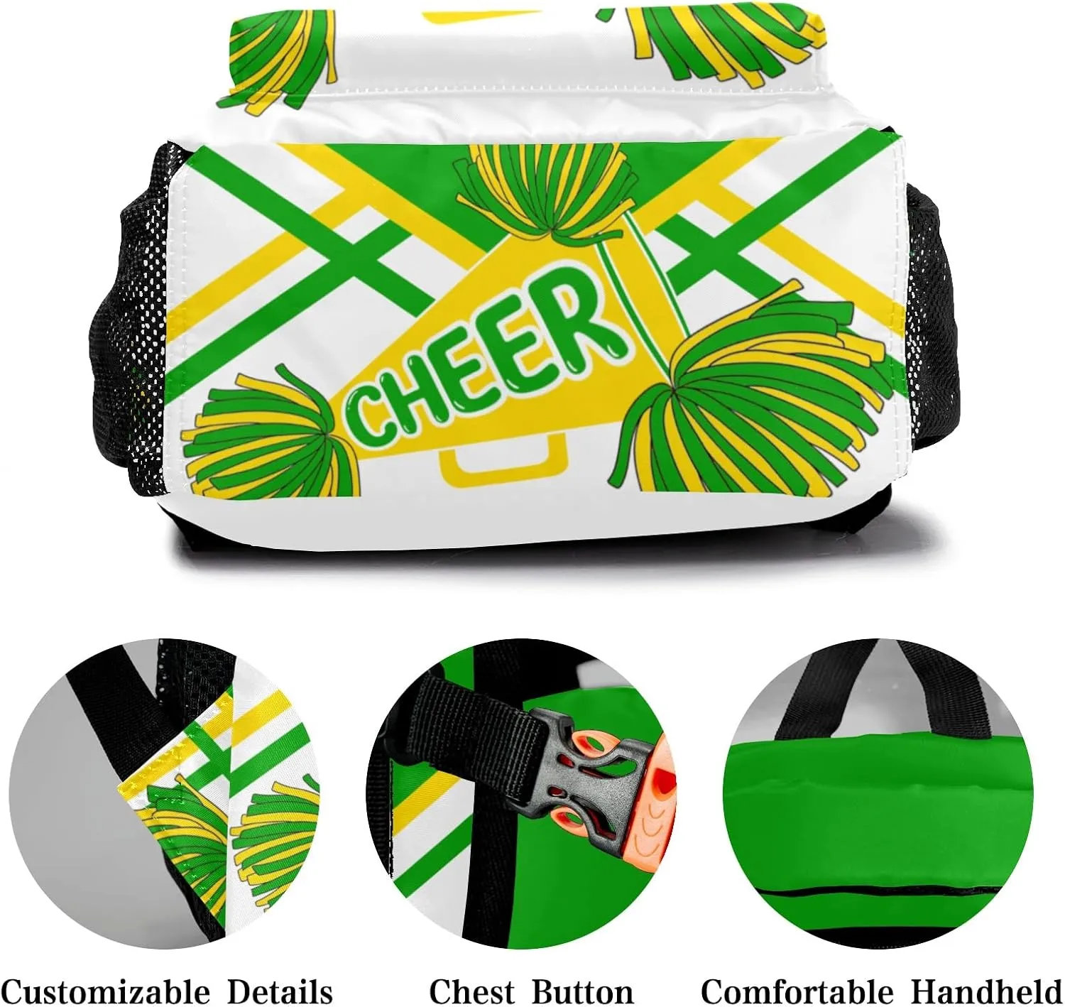 Personalized Back to School Gifts Bags Custom Name Backpack for Boys Girls Kids' Backpack Daily Cheer Green Gold Yellow Cheerleading Casual Pack